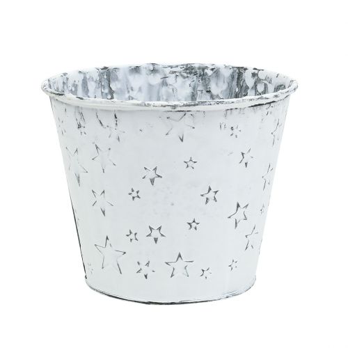 Floristik24 Pote de zinco com estrelas Ø12cm H10cm branco lavado 6pcs