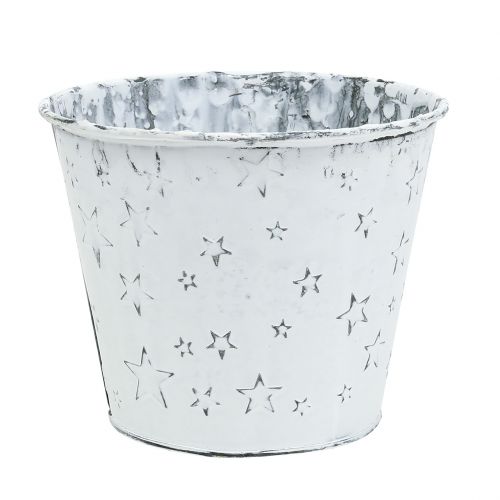 Floristik24 Pote de zinco com estrelas Ø14cm Alt.12cm lavado a branco 4 unidades