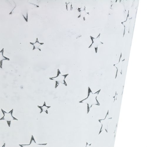 Floristik24 Pote de zinco com estrelas Ø14cm Alt.12cm lavado a branco 4 unidades
