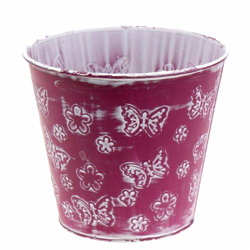 Floristik24 Pote de zinco com borboletas rosa Ø18cm Alt.17,5cm