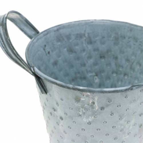 Floristik24 Pote de zinco com alças cinza pontilhado Ø12cm Alt.10cm