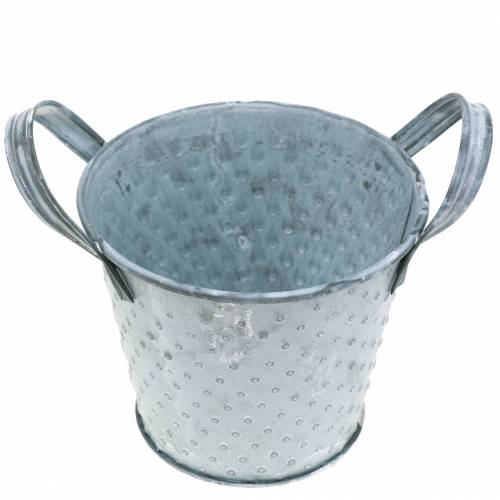 Floristik24 Pote de zinco com alças cinza pontilhado Ø12cm Alt.10cm