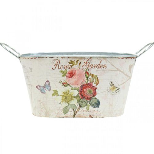 Floristik24 Pote de zinco, vaso de metal com asas, floreira de peônias L21cm A11cm