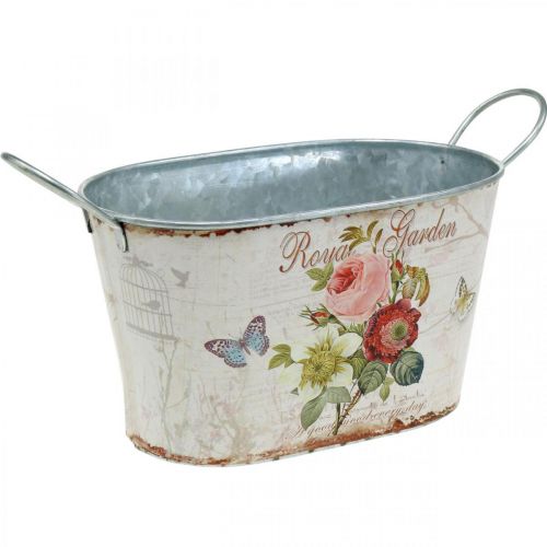 Floristik24 Vaso de flores vintage, vaso de metal com asas, floreira com rosas L18cm A10,5cm