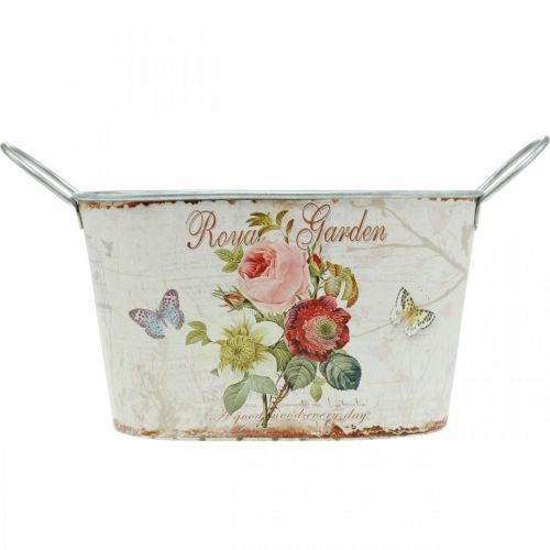 Floristik24 Vaso de flores vintage, vaso de metal com asas, floreira com rosas L18cm A10,5cm