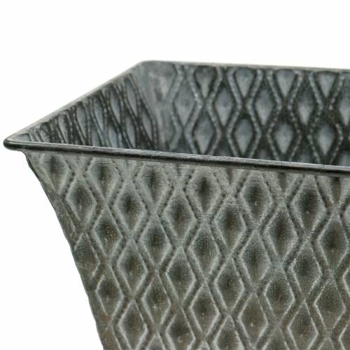 Floristik24 Recipiente de zinco com padrão de diamante quadrado antigo 35,5 cm x 14,5 cm / 32,5 cm x 11,5 cm 2 unidades