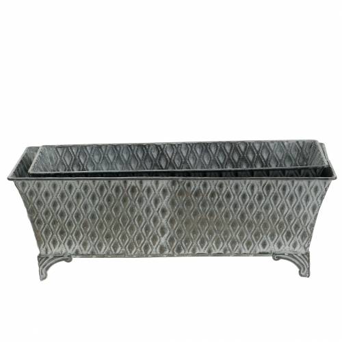 Floristik24 Recipiente de zinco com padrão de diamante quadrado antigo 35,5 cm x 14,5 cm / 32,5 cm x 11,5 cm 2 unidades