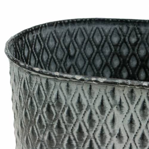 Floristik24 Pote de zinco com padrão de diamante oval 23 cm x 15 cm / 21,5 cm x 14 cm 2 unidades
