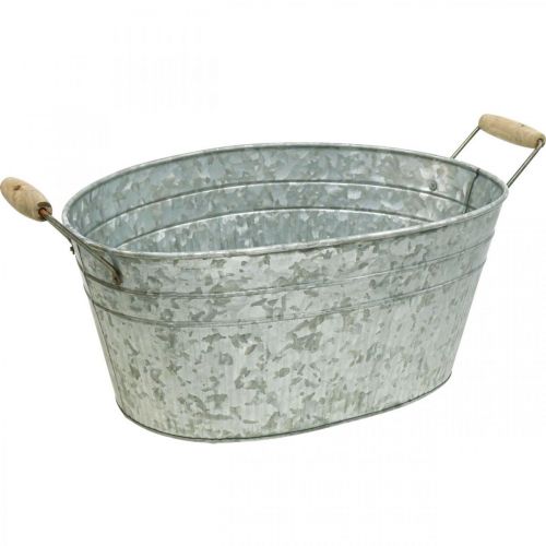 Floristik24 Banheira de zinco banheira de flores alça de madeira de metal L57.5cm W31.5cm