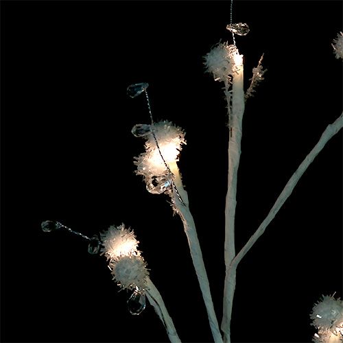 Floristik24 Ramo branco com bola de neve LED 75cm conjunto de 2