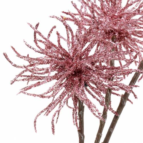 Itens Ramo de clematis artificial rosa com glitter 46 cm