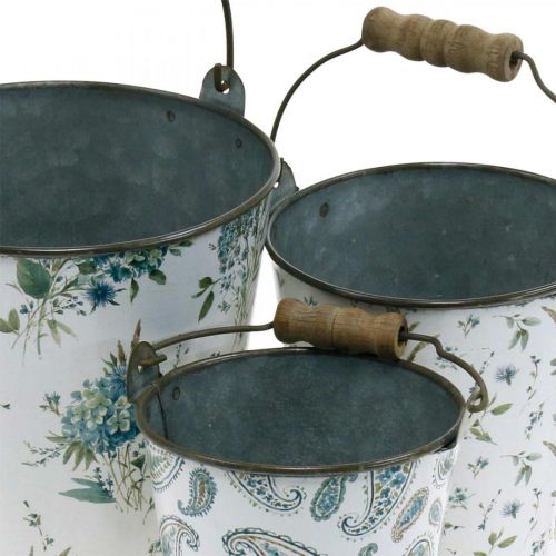 Floristik24 Decoração de primavera, balde de metal, padrão de flor de balde de plantas, decoração de metal H15/11/9,5 cm conjunto de 3