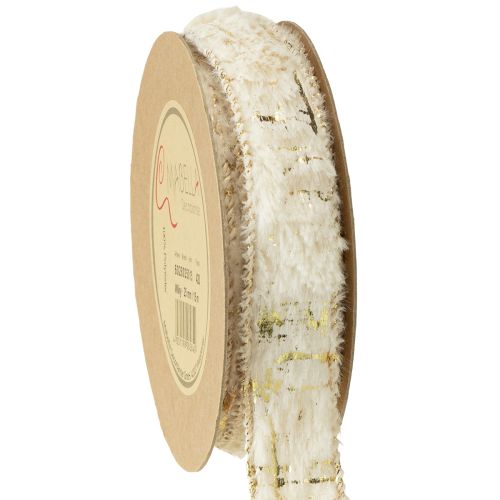 Floristik24 Fita com fita decorativa de pelo creme dourado pelo sintético 25mm 15m