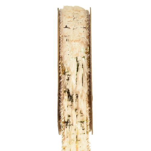 Floristik24 Fita com pele fita decorativa creme ouro pele sintética 25mm 15m
