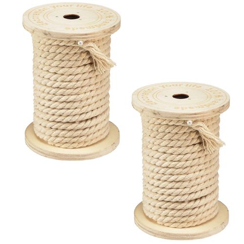 Itens Cordão de algodão decorativo creme carretel de madeira Ø5mm com 7m cada 2 peças