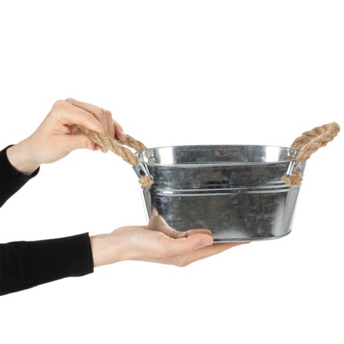 Tigela de metal com alças de corda, prateada, 22 cm de altura, 10 cm de altura. | Floristik24.pt