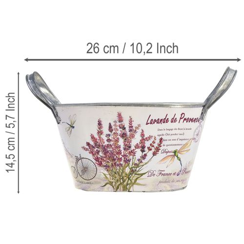 Itens Vaso oval de metal para flores com alças, lavanda, 26×13×14,5cm