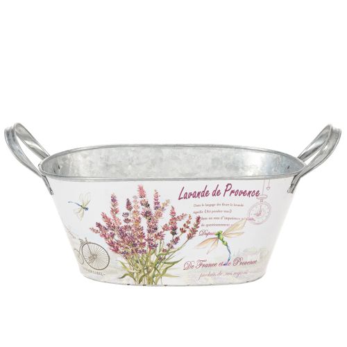 Itens Vaso oval de metal para flores com alças, lavanda, 32×15×15cm