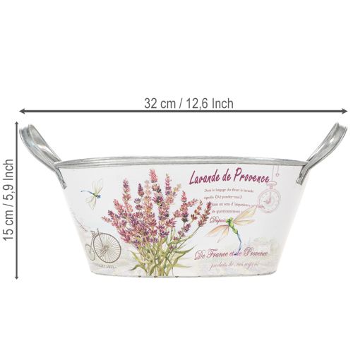 Itens Vaso oval de metal para flores com alças, lavanda, 32×15×15cm