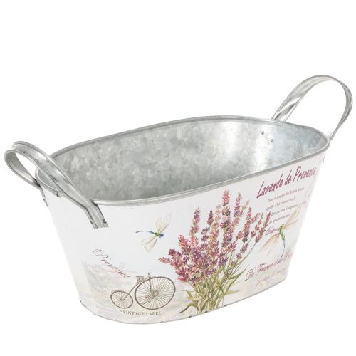 Floristik24 Vaso oval de metal para flores com alças, lavanda, 32×15×15cm