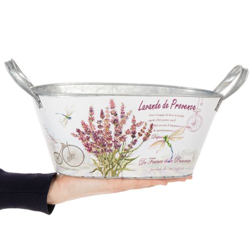 Itens Vaso oval de metal para flores com alças, lavanda, 32×15×15cm