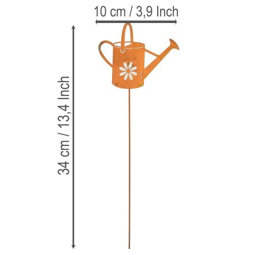 Itens Estacas de metal para flores, cor ferrugem, regador decorativo, 10x8,5cm, 4 peças