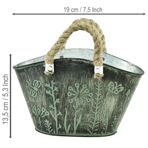 Vaso de flores com alças, bolsa, metal, juta, 19×13,5×13,5cm | Floristik24.pt