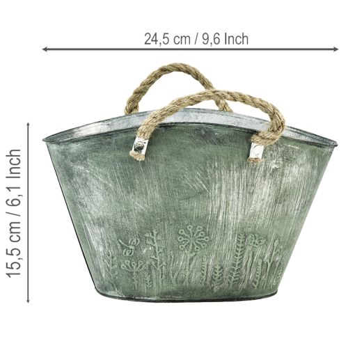 Itens Vaso de flores com alças, bolsa, metal, juta, 24,5×17×15,5cm