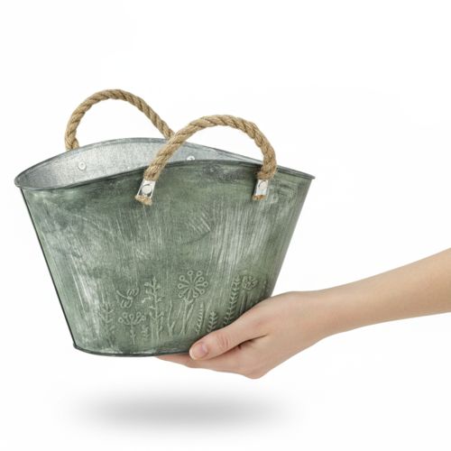 Itens Vaso de flores com alças de juta, bolsa de metal, 31×20×17cm