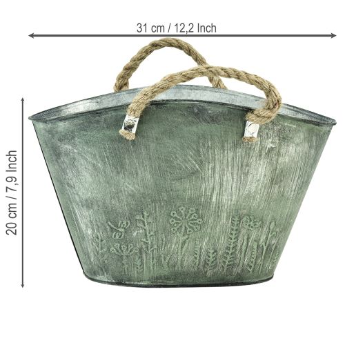 Vaso de flores com alças de juta, bolsa de metal, 31×20×17cm | Floristik24.pt