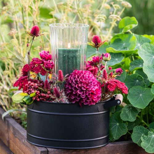 Itens Vaso de metal com alça oval preto natural 34x19,5x15cm