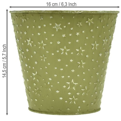 Vaso de metal para flores, com estrelas, verde e prata, Ø16cm | Floristik24.pt