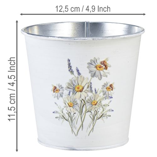 Itens Vaso de metal para flores, floreira, branco, 12,5 cm de altura, 11,5 cm de altura.