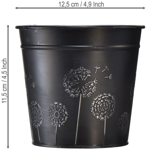 Itens Vaso de flores preto e prateado, floreira de metal, Ø12,5cm A11,5cm