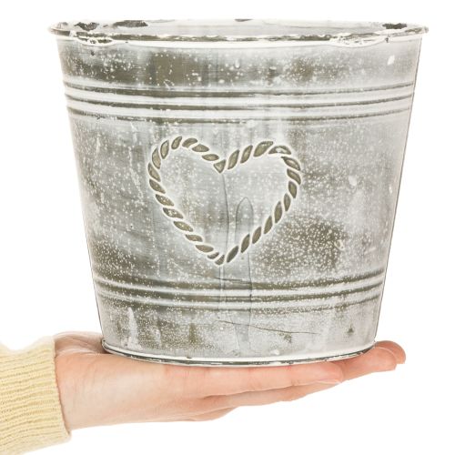 Vaso de flores estilo shabby chic, floreira de metal em formato de coração, Ø17,5 cm, A15,5 cm | Floristik24.pt