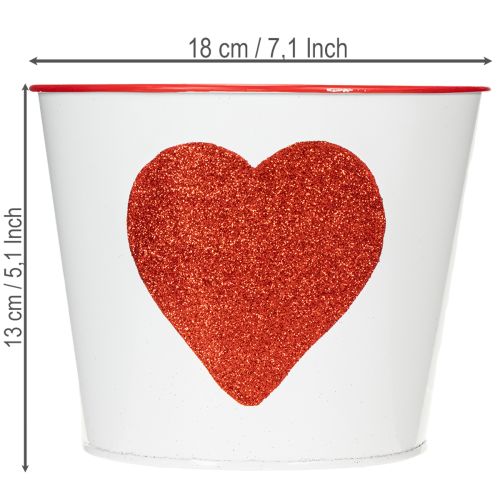 Itens Vaso de flores branco com coração vermelho, floreira, Ø18cm A13,5cm
