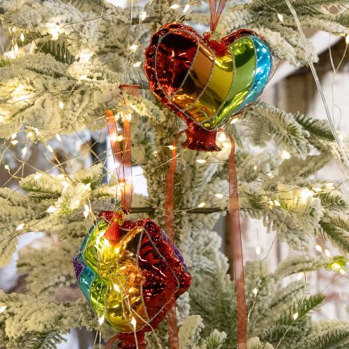 Itens Bolas de vidro coloridas para árvore de Natal, balões de coração, beijo na boca, 12 cm, 2 unidades