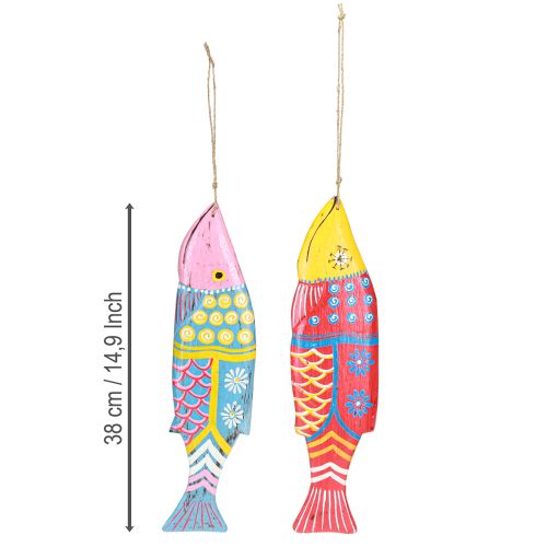 Itens Decoração de peixe de madeira colorida para pendurar vermelho azul sortido 38cm 2 peças