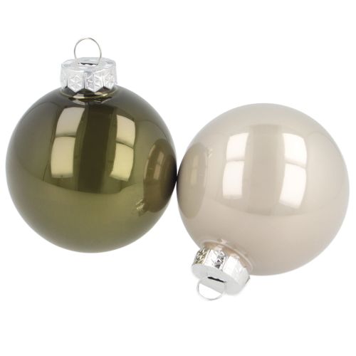 Bolas de árvore de Natal de vidro brilhante em verde oliva e cinza prata 5 cm 24 unidades