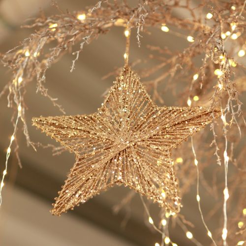 Floristik24 Enfeites para árvore de Natal, decoração de Advento, pingente estrela dourado L20,5cm 6 peças
