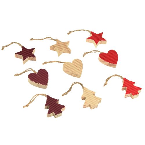 Itens Decorações para árvores de Natal em madeira coração estrela árvore vermelha 4,5 cm 9 unidades
