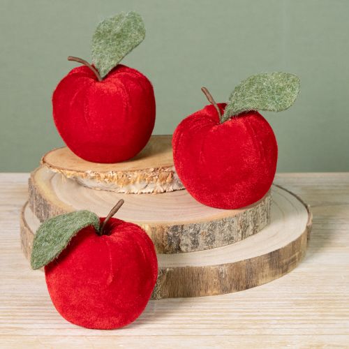 Itens Tecido decorativo de maçã com veludo de folha e feltro vermelho Ø7,5cm H9cm 9 peças