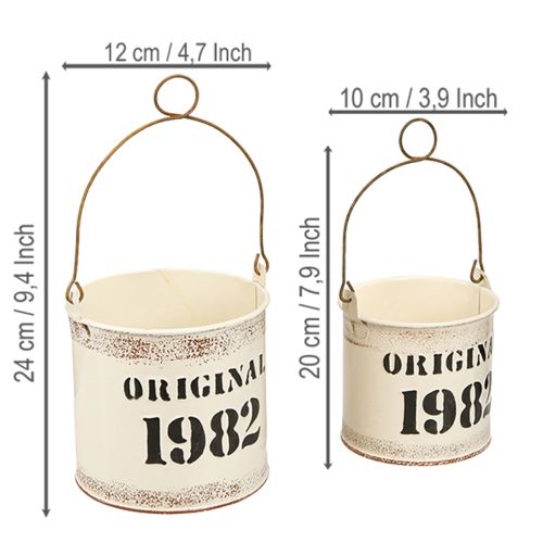 Itens Balde decorativo com alça “Original 1982” Creme Ø12/10cm Conjunto de 2 peças