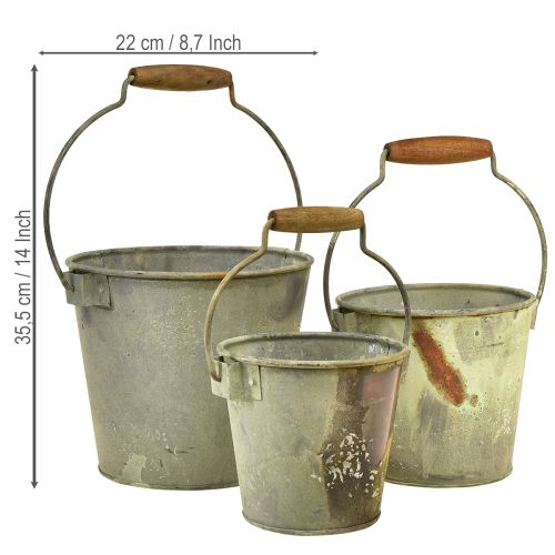 Conjunto de 3 baldes decorativos de metal com efeito ferrugem vintage, Ø15/17,5/22 cm. | Floristik24.pt