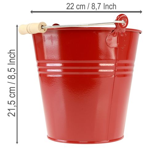 Itens Balde/vaso decorativo de metal, vermelho, Ø22cm, A21,5cm, 6L
