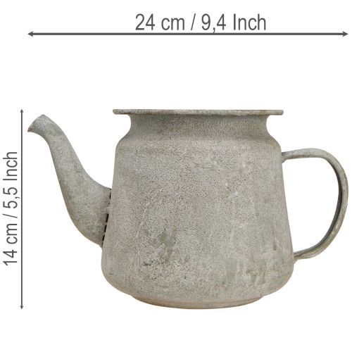 Bule decorativo de metal, estilo vintage, cinza, 24×14×14cm, estilo retrô shabby chic | Floristik24.pt