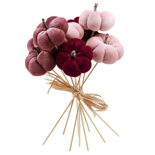 Itens Abóbora decorativa feita de tecido abóbora em palito rosa bordô Ø7cm 9 unid.