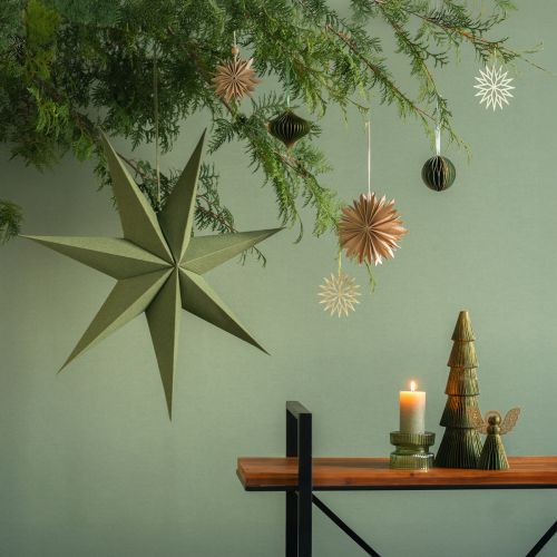 Itens Luminária decorativa estrela de papel para pendurar juta verde 75x20cm