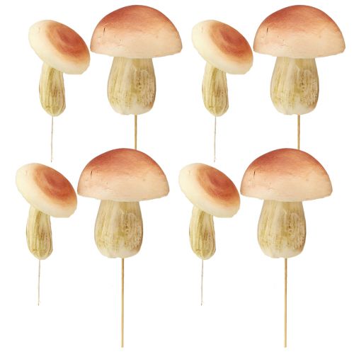 Itens Cogumelos decorativos em palitos pequenos e grandes marrons Alt.10/11,5cm 8 peças