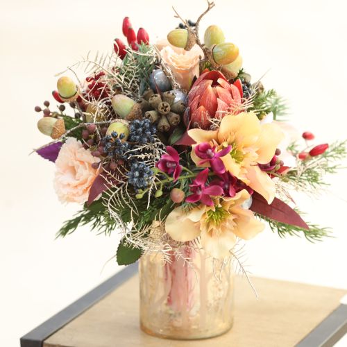 Itens Flores artificiais decorativas Protea vermelho-laranja 34cm 3 unidades
